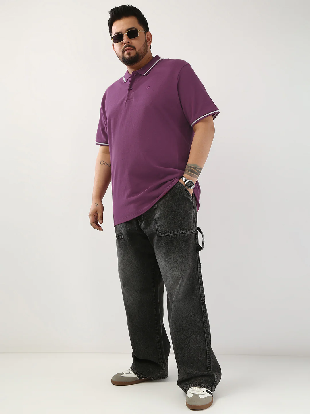 Plus Men's Acai Berry Solid Regular Fit Half Sleeve Cotton Polo T-Shirt - Image 4