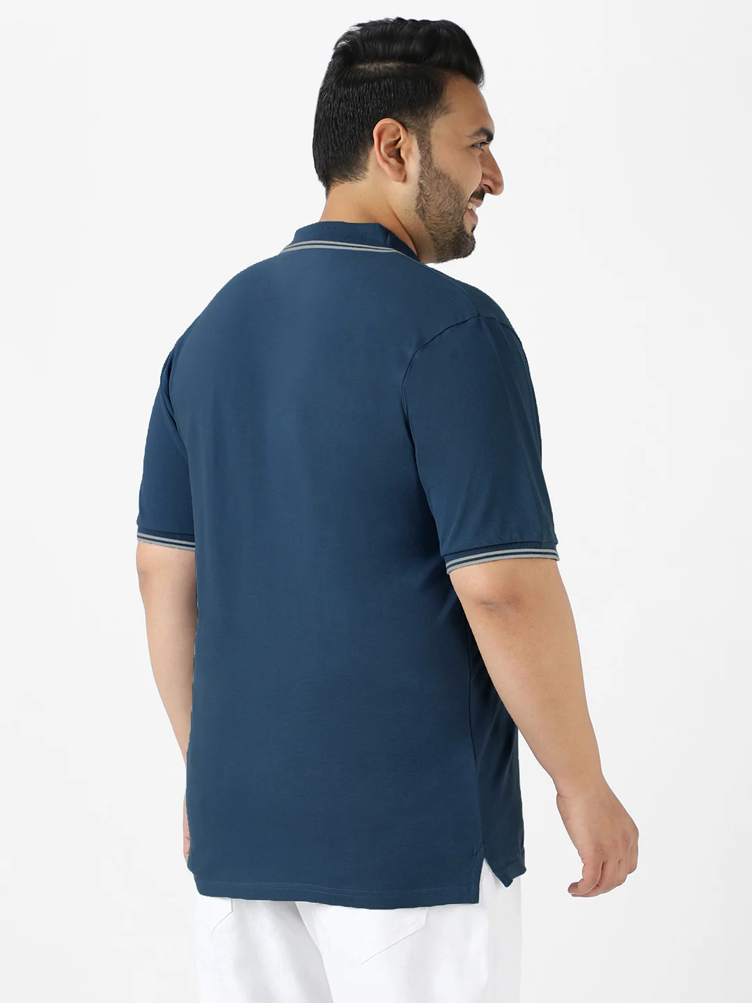 Plus Men's Airforce Blue Solid Regular Fit Half Sleeve Cotton Polo T-Shirt - Image 3