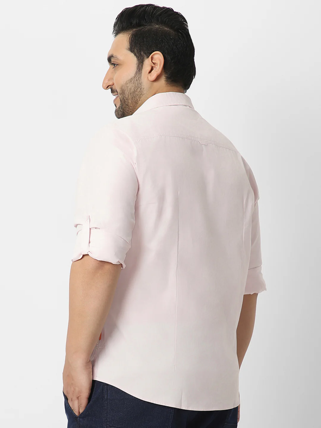 Men's Baby Pink Cotton Full Sleeve Regular Fit Casual Solid Shirt - Image 3