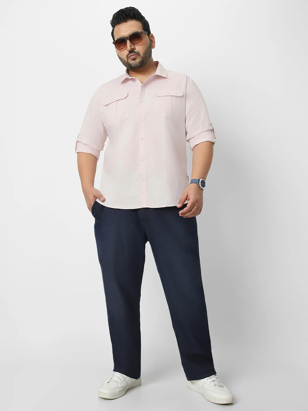 Men's Baby Pink Cotton Full Sleeve Regular Fit Casual Solid Shirt - Image 4