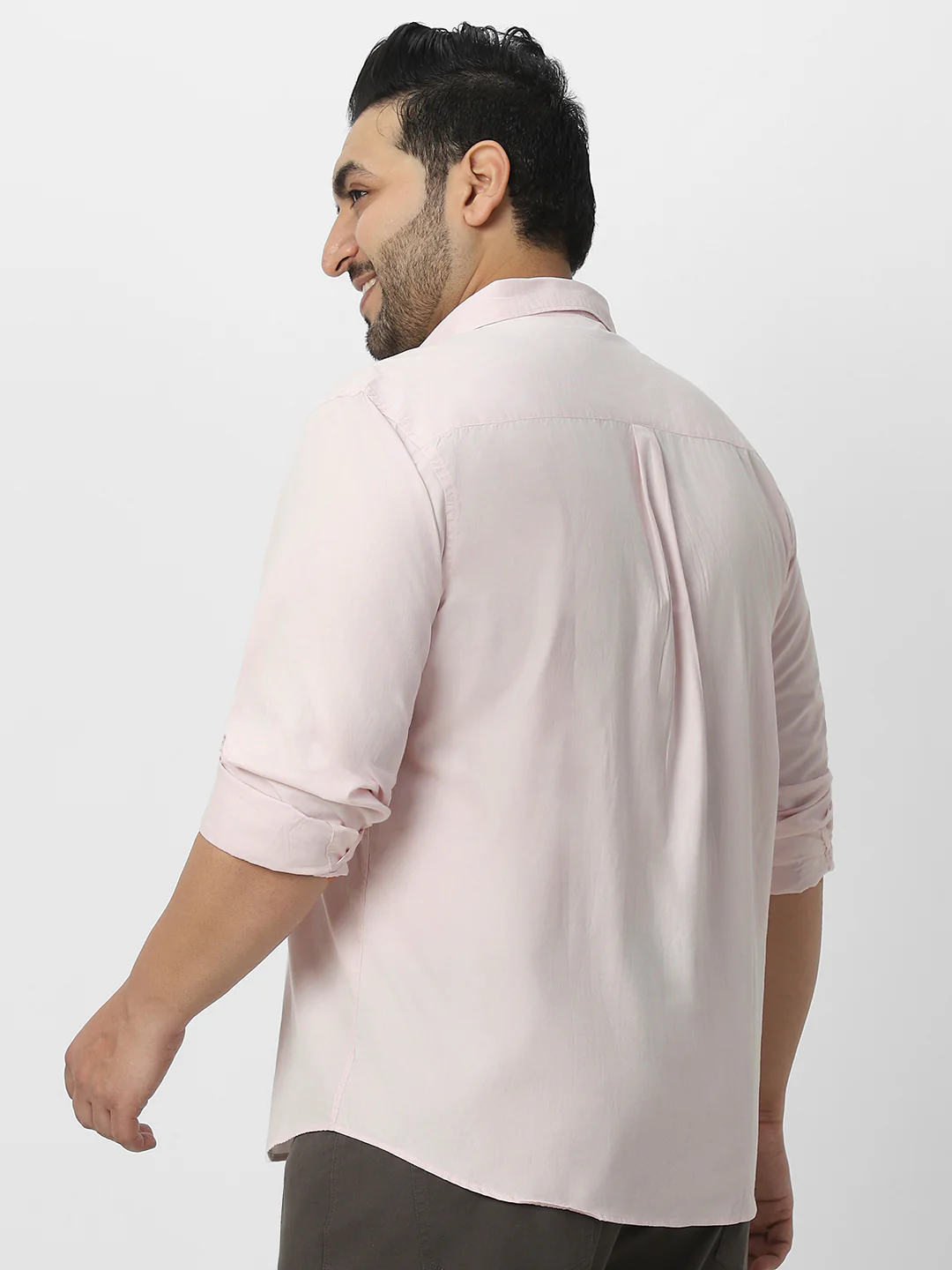 Plus Men's Baby Pink Cotton Full Sleeve Regular Fit Casual Solid Shirt - Image 4