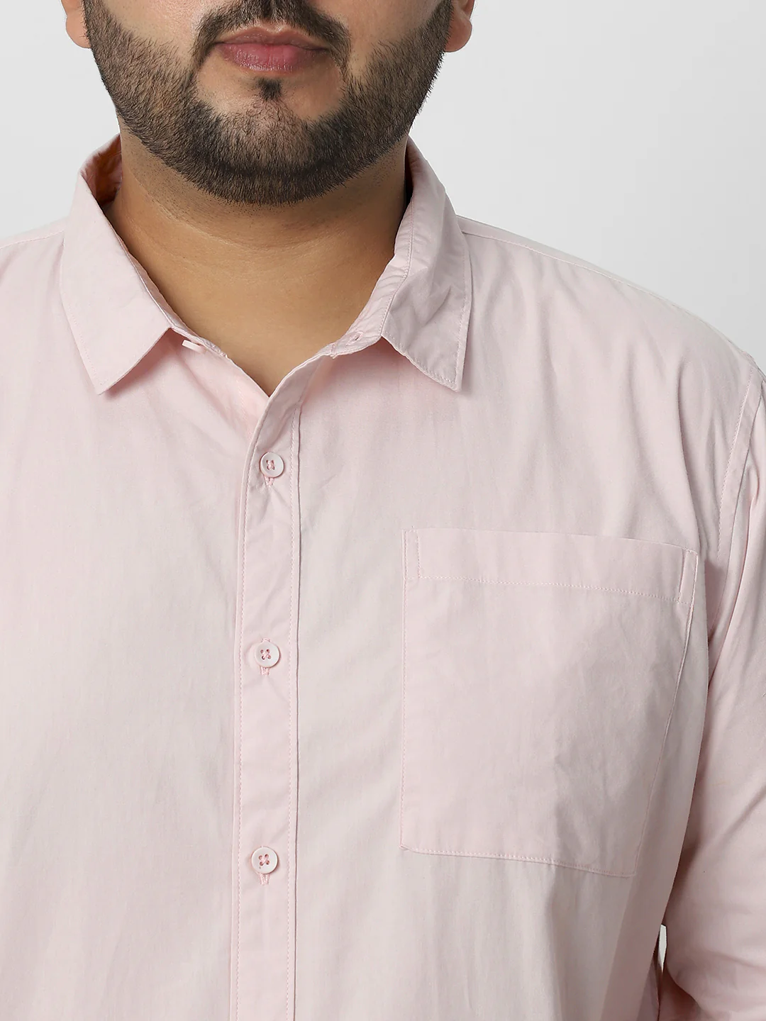 Plus Men's Baby Pink Cotton Full Sleeve Regular Fit Casual Solid Shirt - Image 6