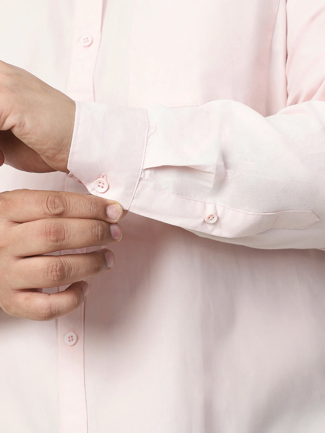 Plus Men's Baby Pink Cotton Full Sleeve Regular Fit Casual Solid Shirt - Image 7