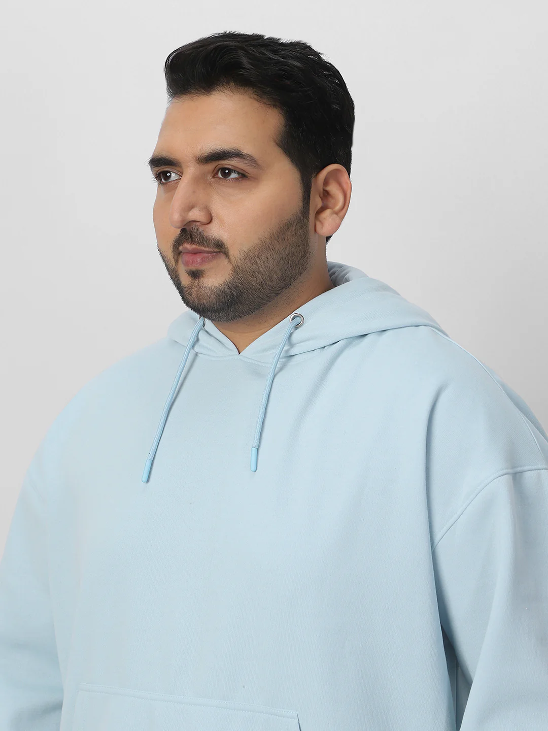 Plus Men's Ballad Blue Cotton Solid Oversized Hooded Neck Sweatshirt - Image 5