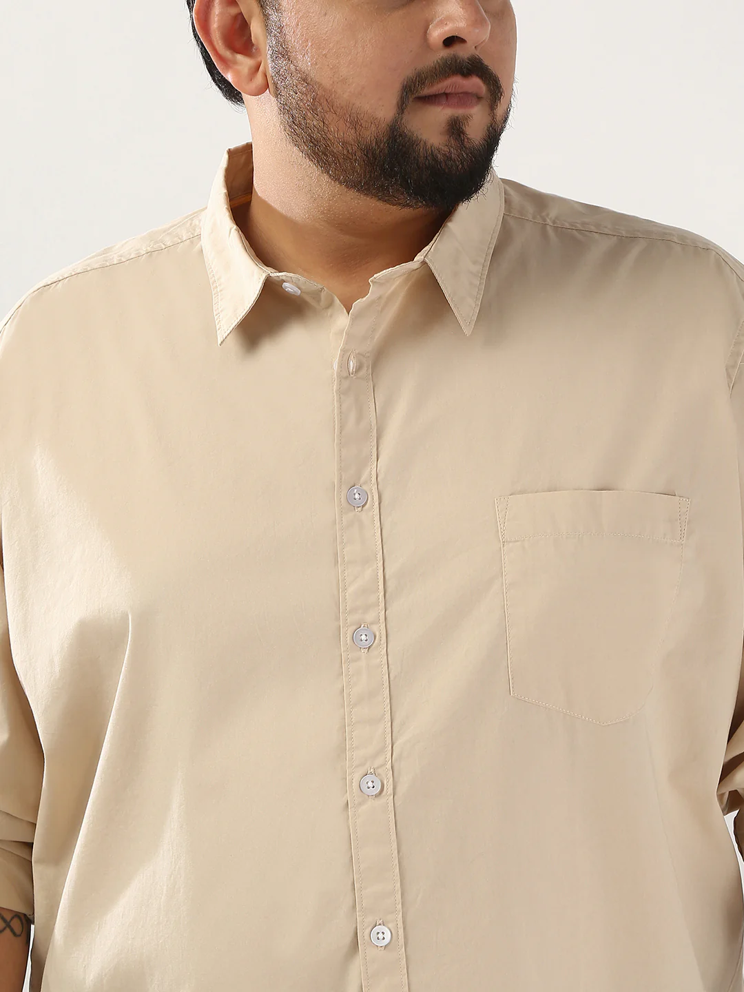 Plus Men's Beige Cotton Full Sleeve Regular Fit Casual Solid Shirt - Image 5