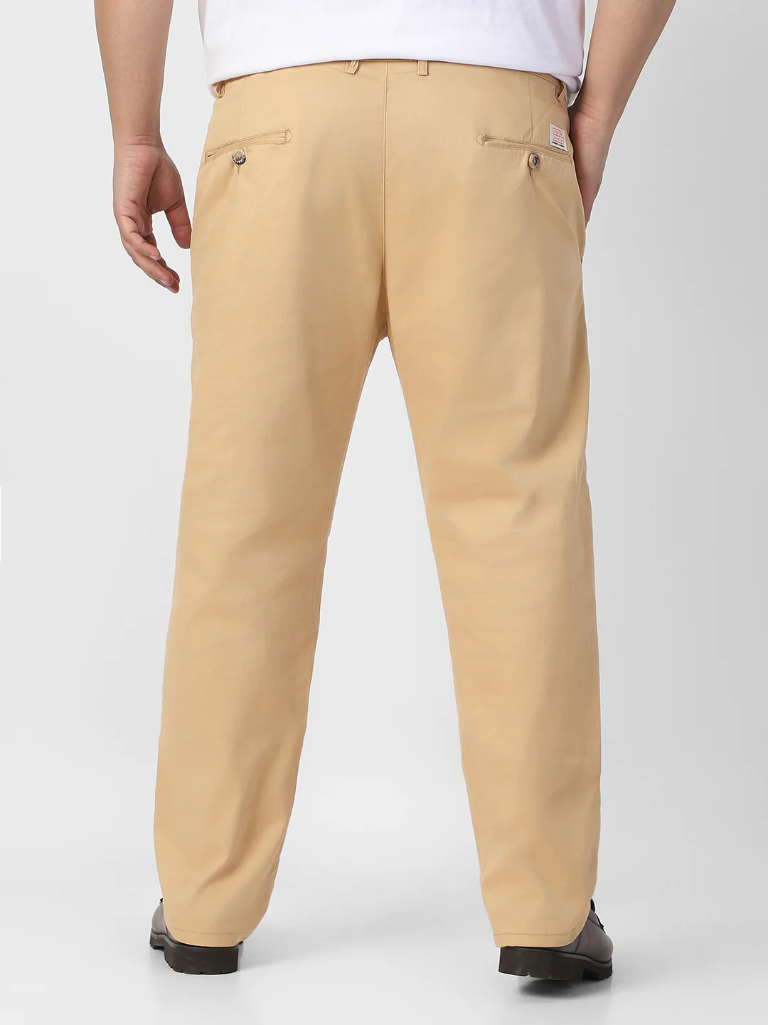 Plus Men's Beige Cotton Regular Fit Casual Chinos Trousers Stretch - Image 4
