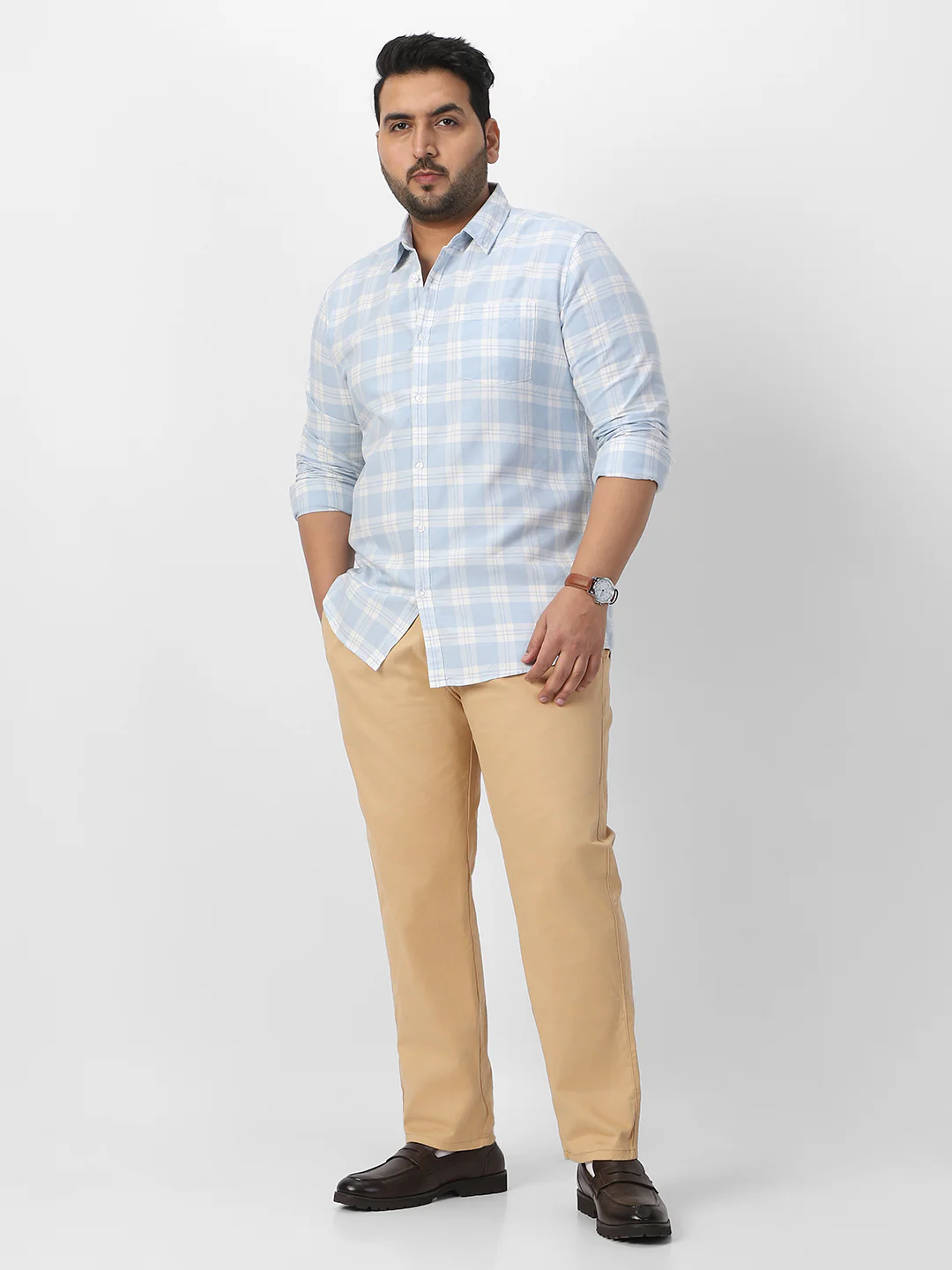 Plus Men's Beige Cotton Regular Fit Casual Chinos Trousers Stretch - Image 5