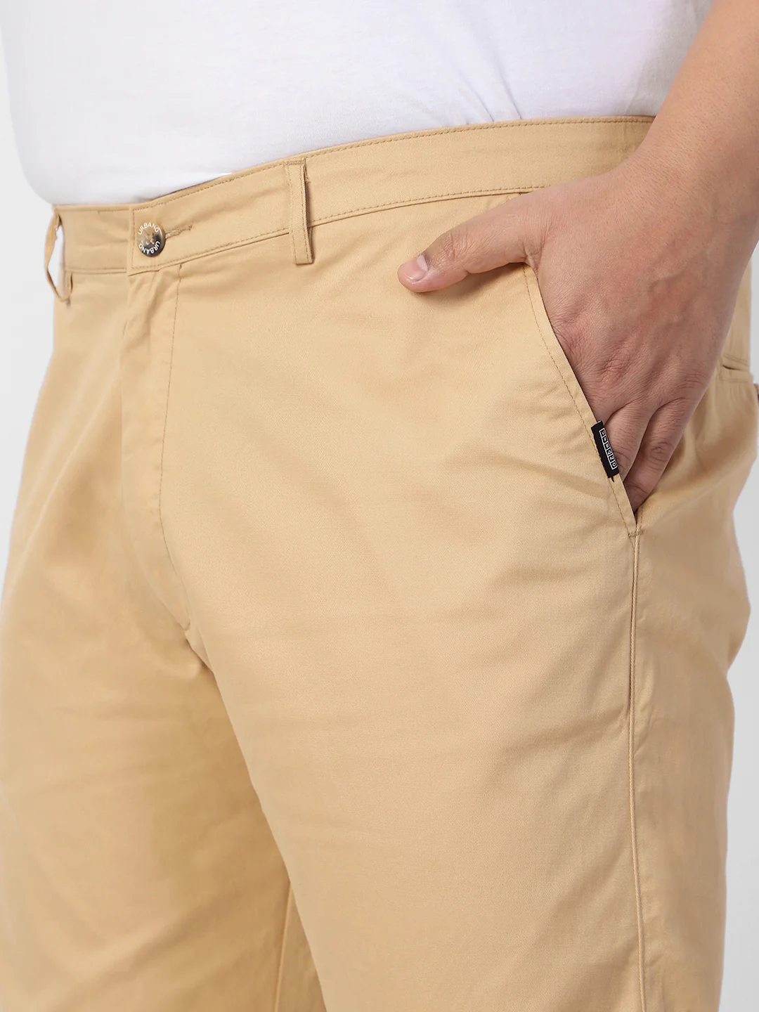 Plus Men's Beige Cotton Regular Fit Casual Chinos Trousers Stretch - Image 6