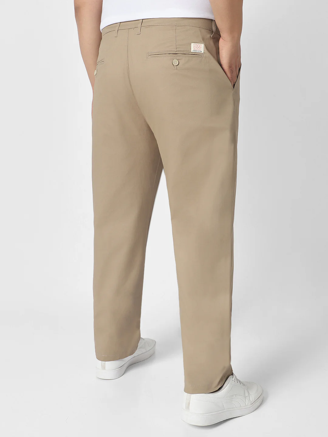 Plus Men's Beige Cotton Regular Fit Casual Chinos Trousers Stretch - Image 3