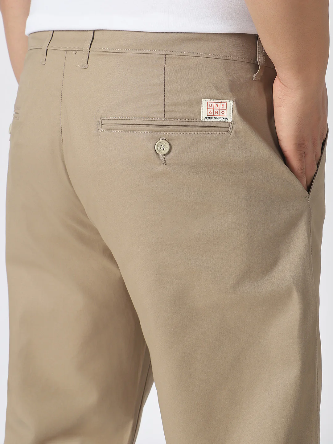Plus Men's Beige Cotton Regular Fit Casual Chinos Trousers Stretch - Image 5