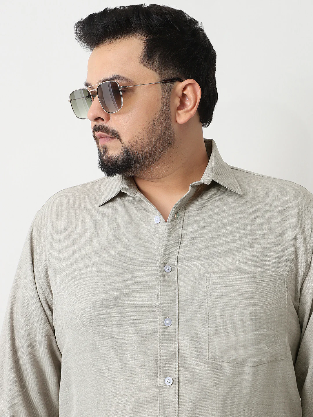 Plus Men's Beige Linen Blend Full Sleeve Relaxed Fit Casual Solid Shirt - Image 5
