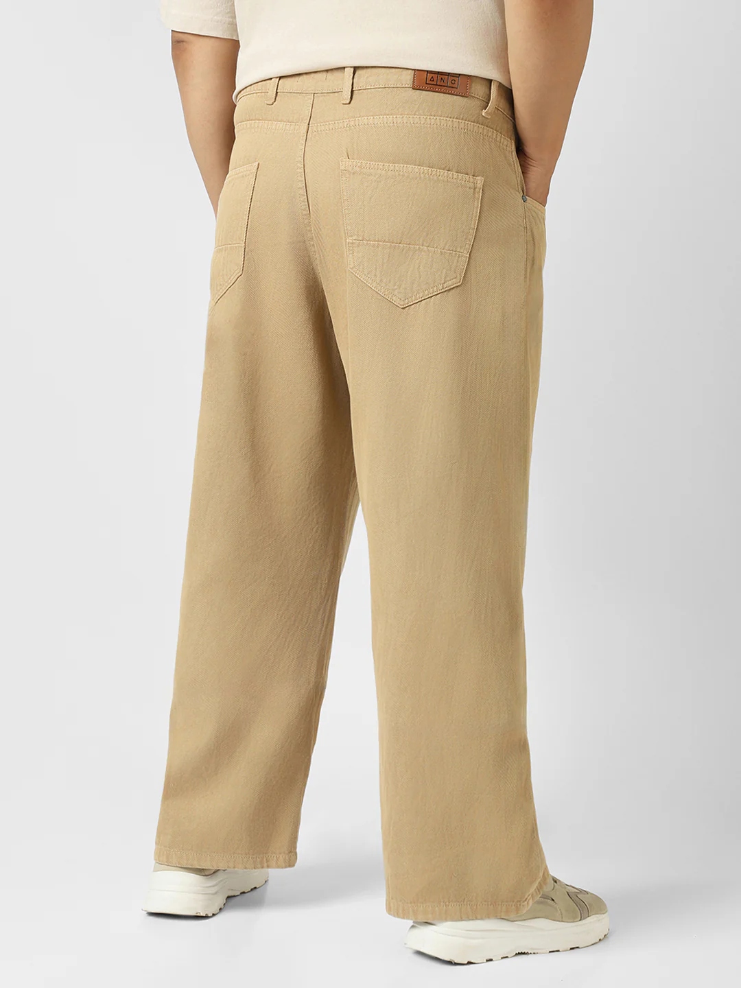 Plus Men's Beige Loose Baggy Fit Washed Jeans Non-Stretchable - Image 3