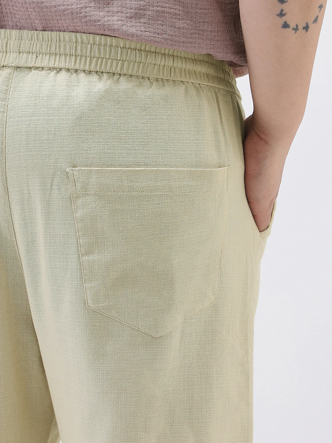 Plus Men's Beige Loose Fit Solid Linen Blend Trousers Non-Stretchable - Image 6