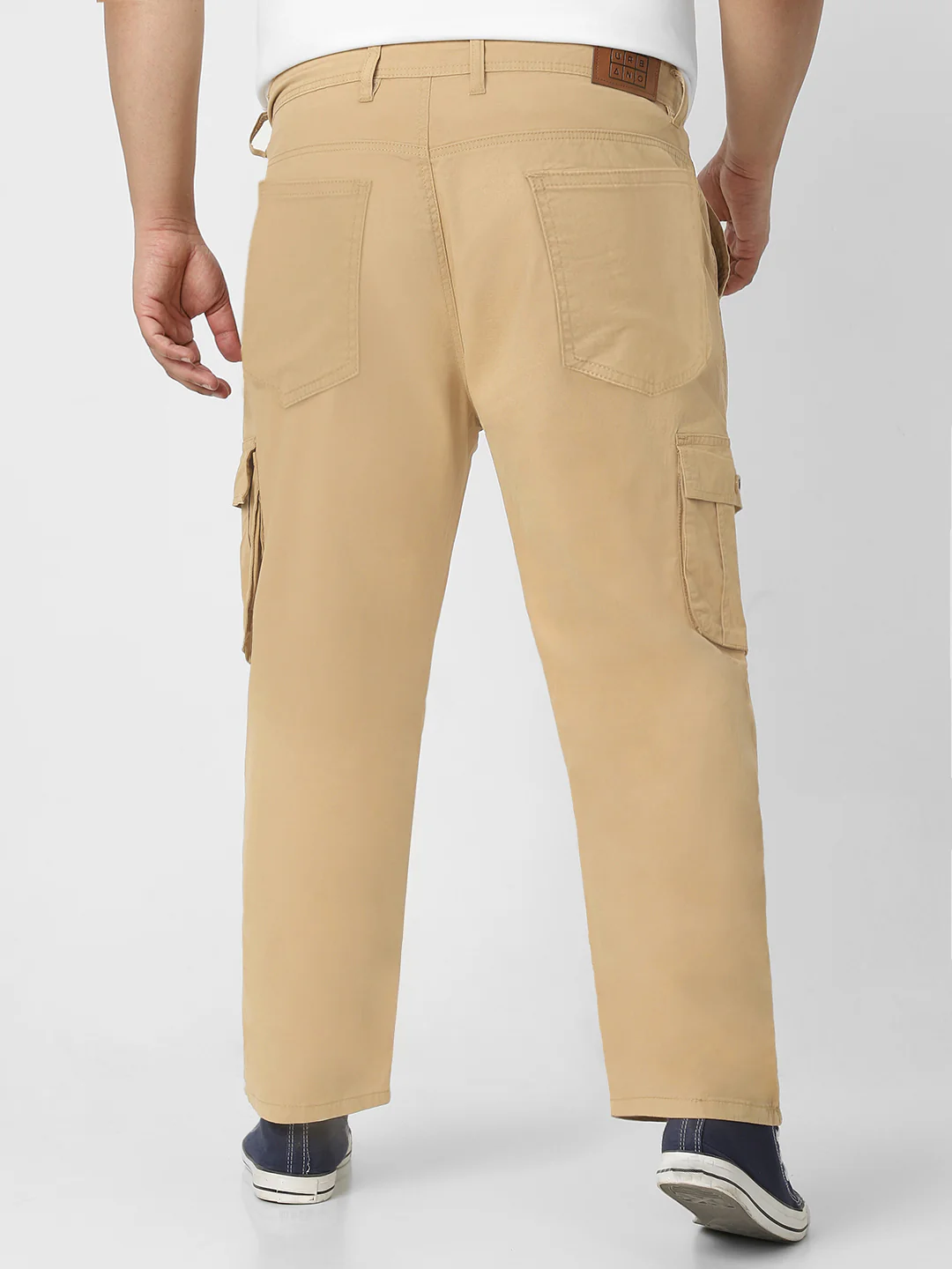 Plus Men's Beige Regular Fit Solid Cargo Chino Pant with 6 Pockets - Image 4