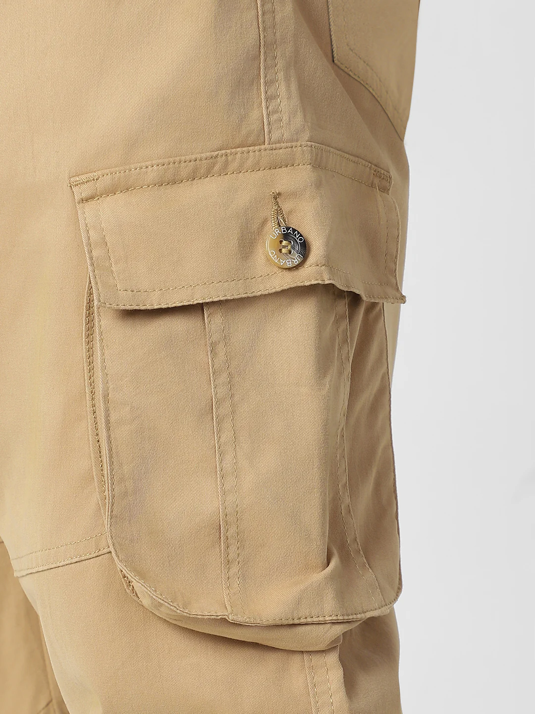 Plus Men's Beige Regular Fit Solid Cargo Chino Pant with 6 Pockets - Image 6