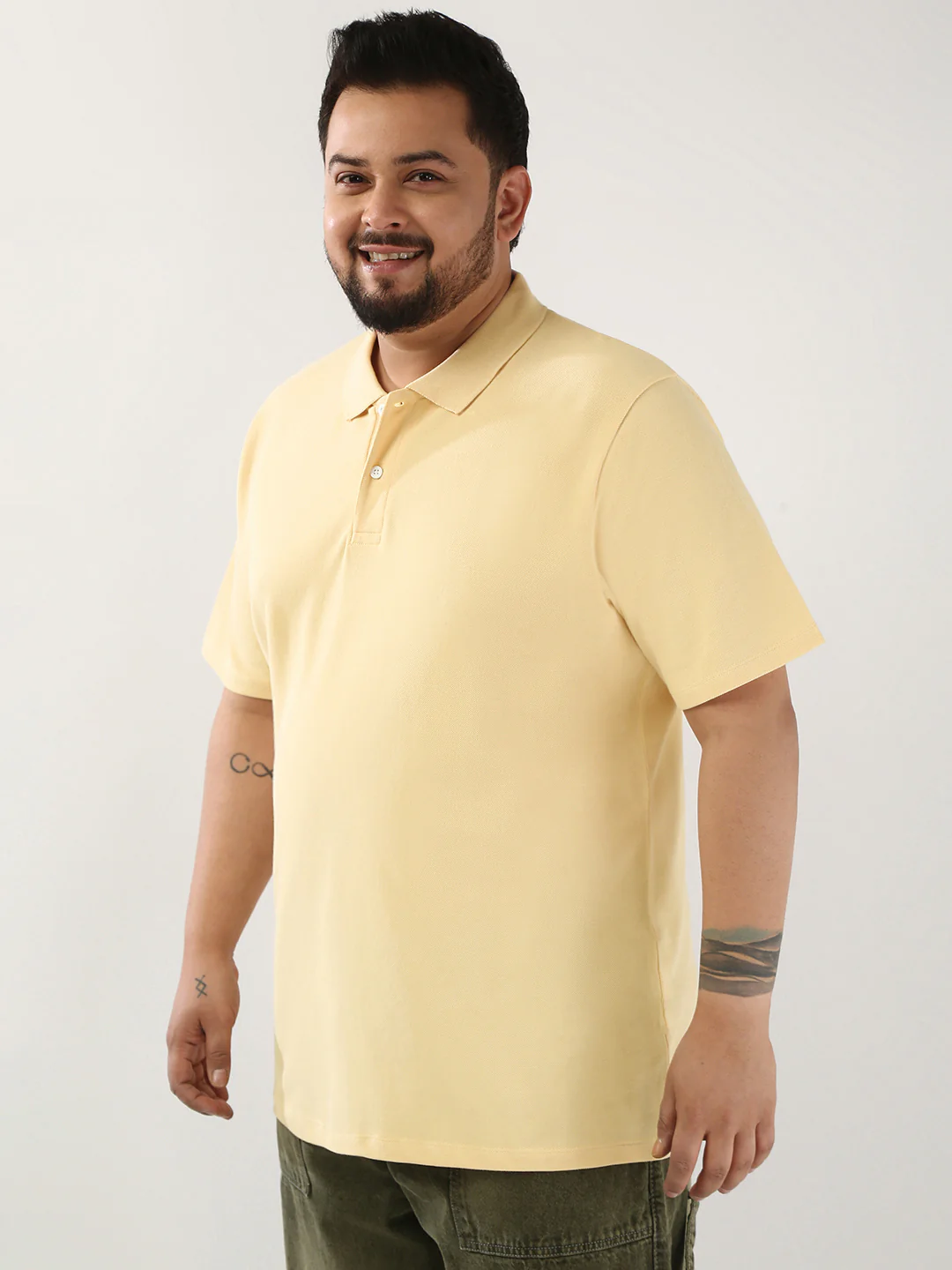 Plus Men's Beige Solid Regular Fit Half Sleeve Cotton Polo T-Shirt - Image 2