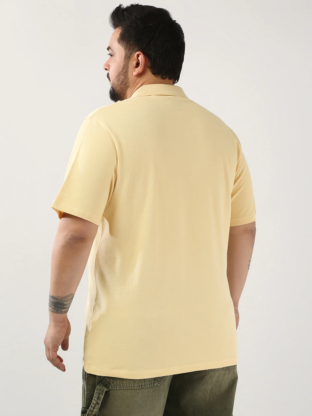 Plus Men's Beige Solid Regular Fit Half Sleeve Cotton Polo T-Shirt - Image 3
