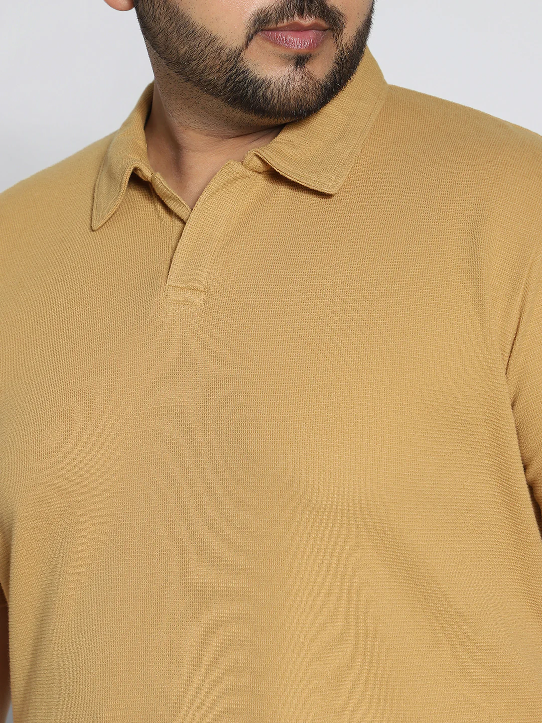 Plus Men's Beige Textured Regular Fit Half Sleeve Cotton Polo T-Shirt - Image 5