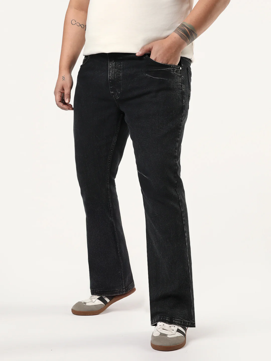 Plus Men's Black Bootcut Fit Mid Rise Acid Wash Jeans Stretchable - Image 2