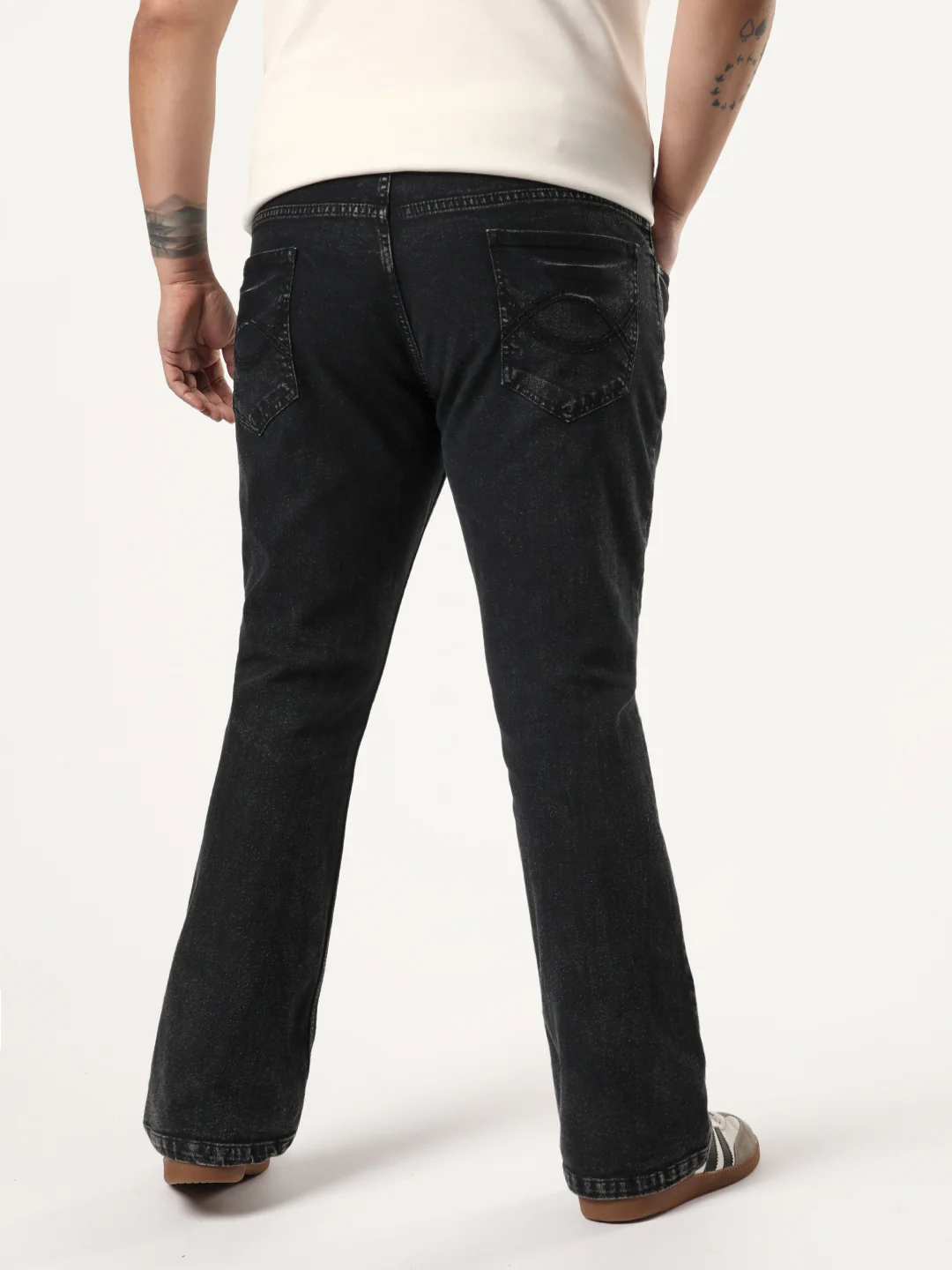 Plus Men's Black Bootcut Fit Mid Rise Acid Wash Jeans Stretchable - Image 3