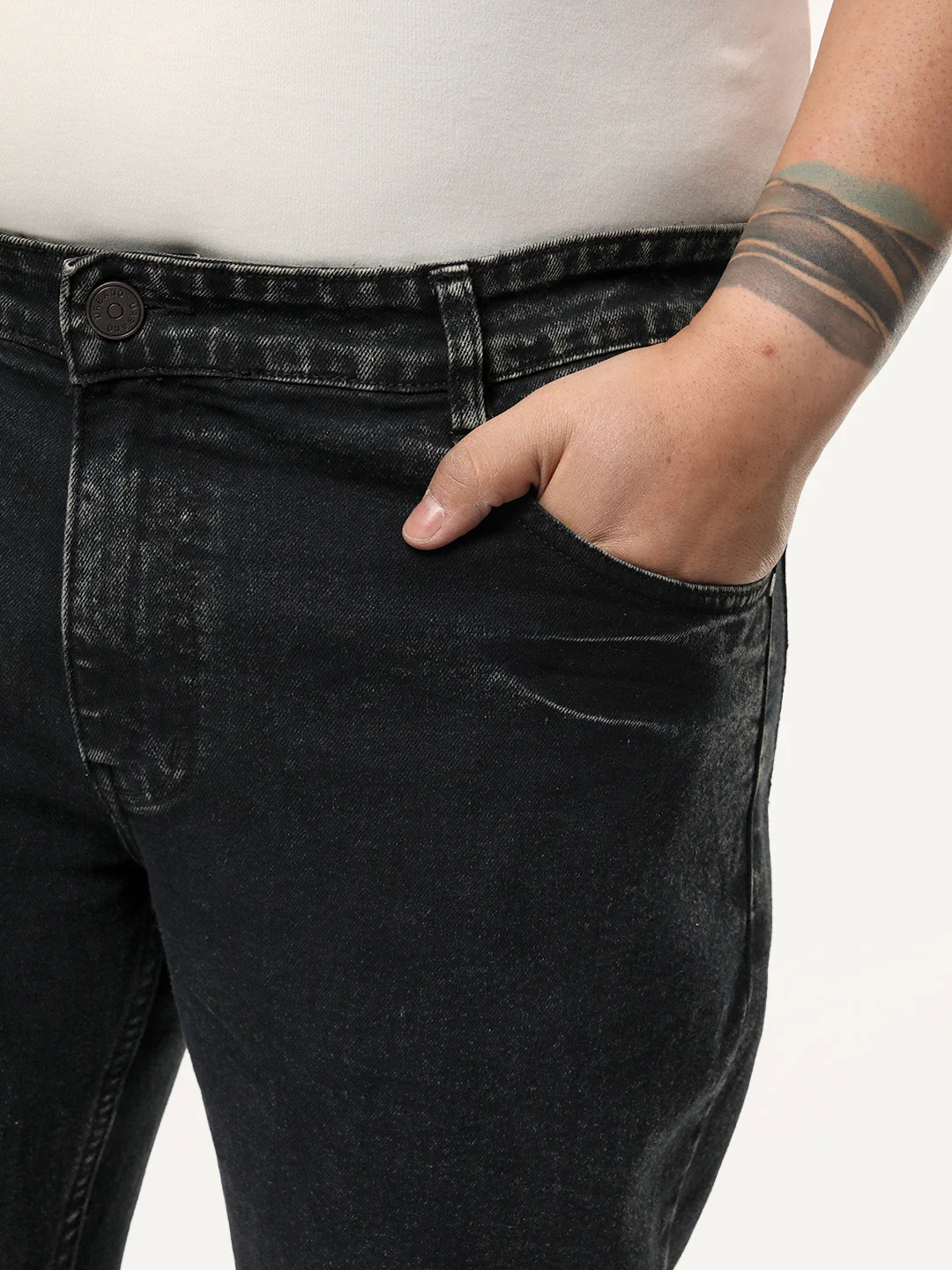 Plus Men's Black Bootcut Fit Mid Rise Acid Wash Jeans Stretchable - Image 5