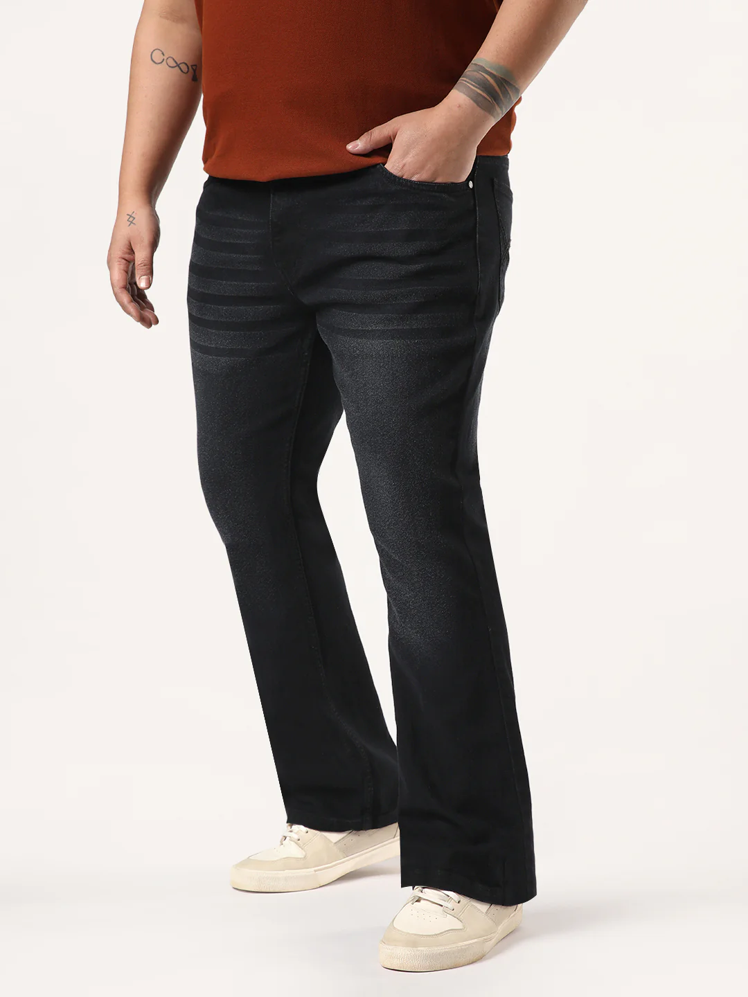 Plus Men's Black Bootcut Fit Mid Rise Heavy Washed Jeans Stretchable - Image 2