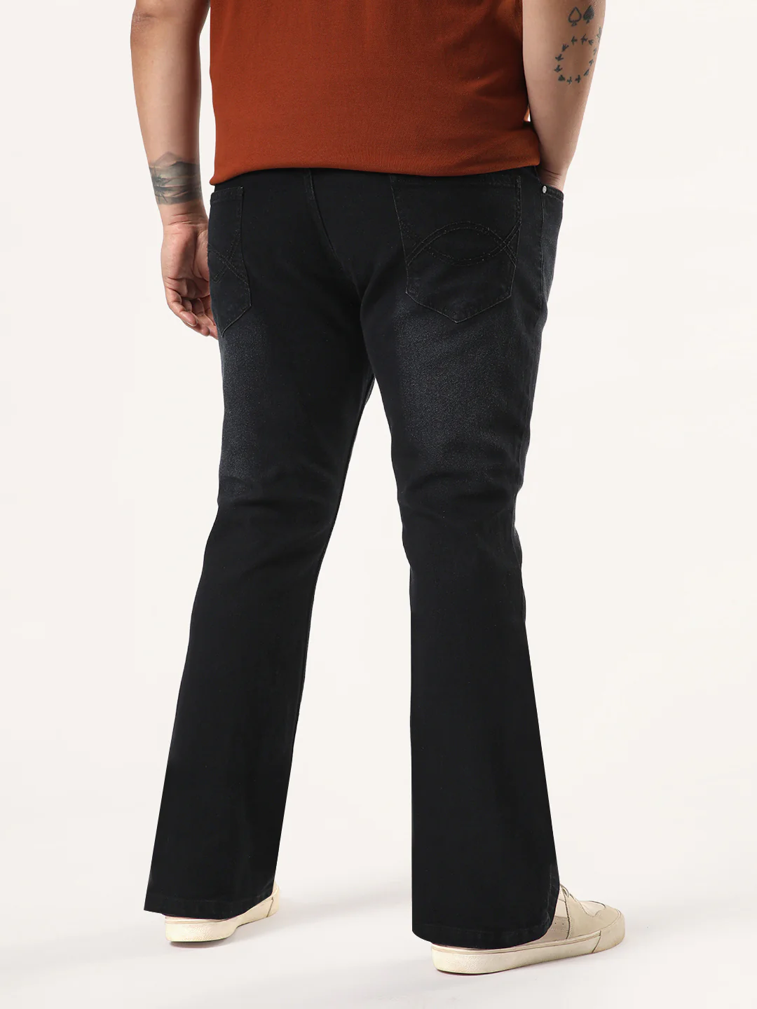 Plus Men's Black Bootcut Fit Mid Rise Heavy Washed Jeans Stretchable - Image 3