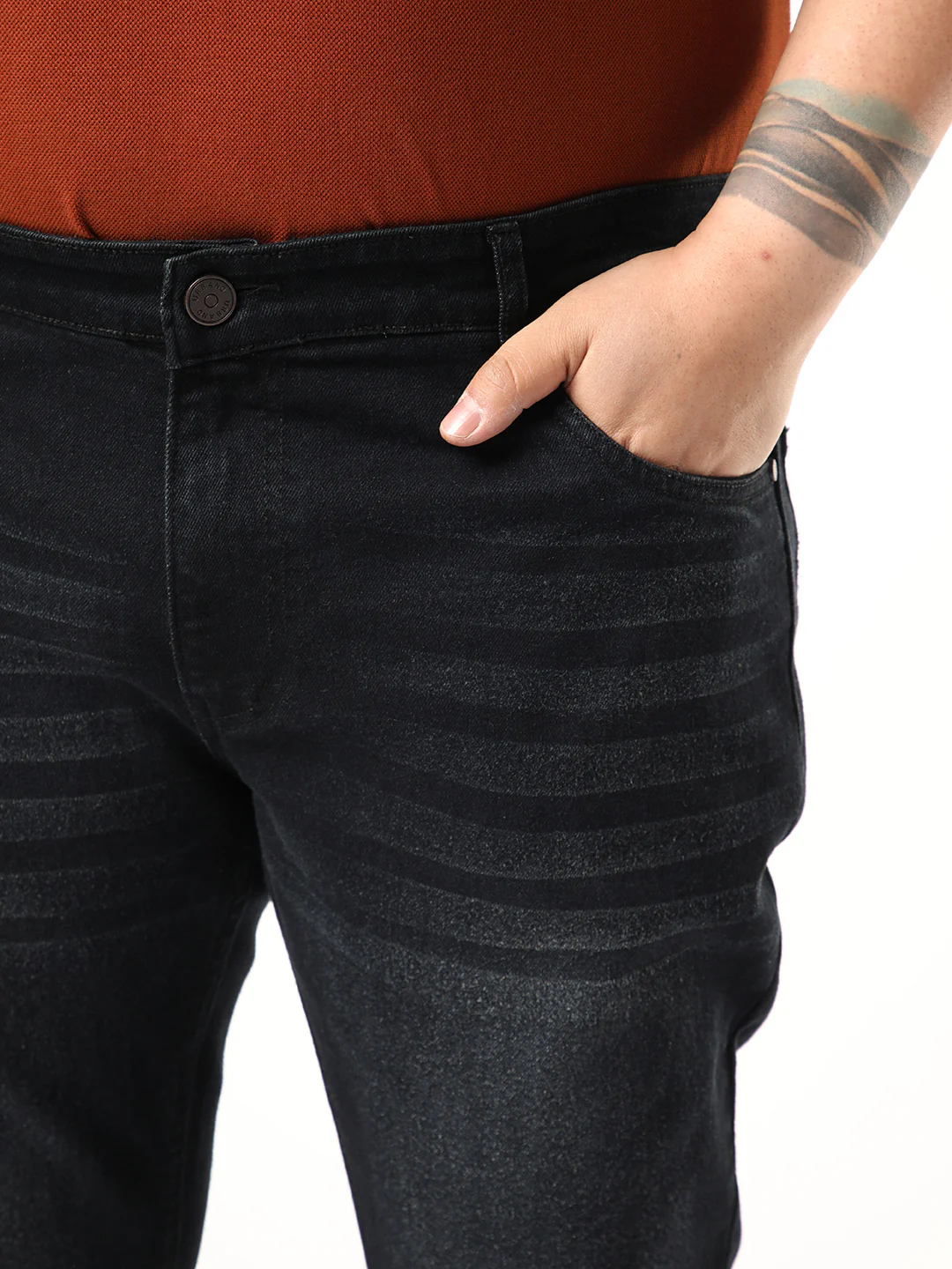 Plus Men's Black Bootcut Fit Mid Rise Heavy Washed Jeans Stretchable - Image 5