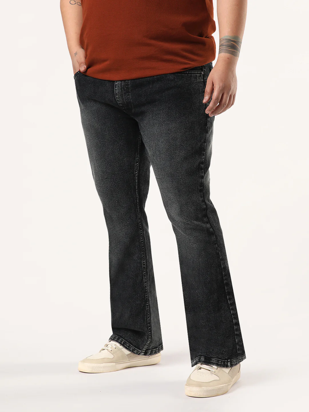 Plus Men's Black Bootcut Fit Mid Rise Tinted Heavy Washed Jeans Stretchable - Image 2