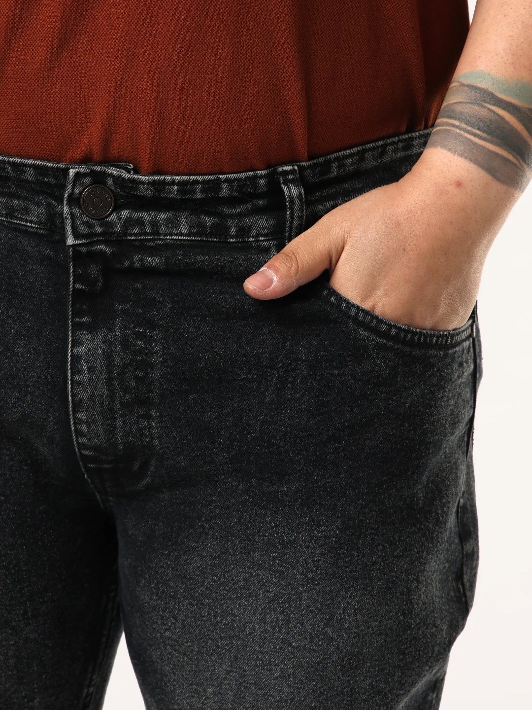 Plus Men's Black Bootcut Fit Mid Rise Tinted Heavy Washed Jeans Stretchable - Image 5