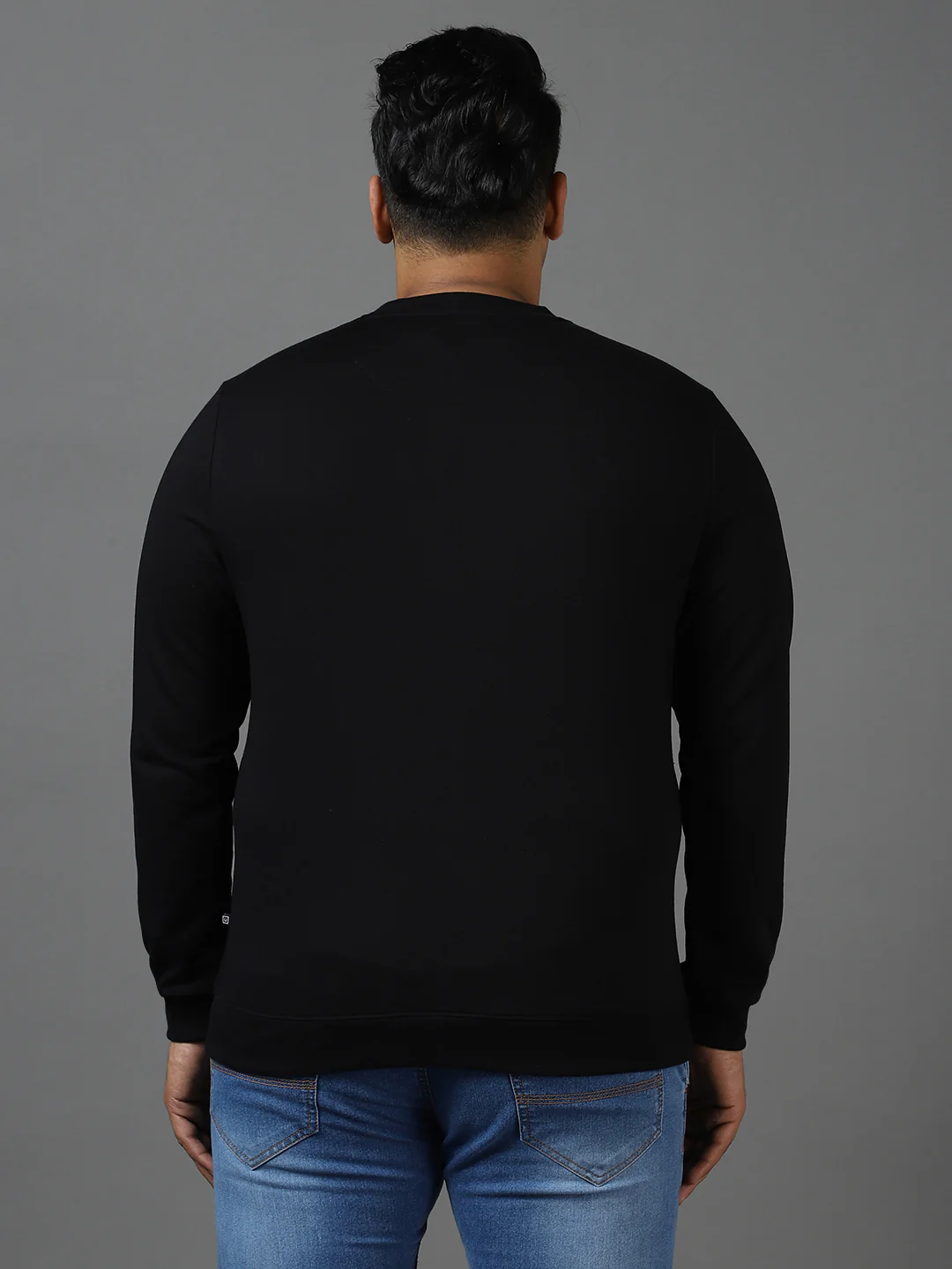 Plus Men's Black Cotton Color Block Round Neck Sweatshirt - Image 3