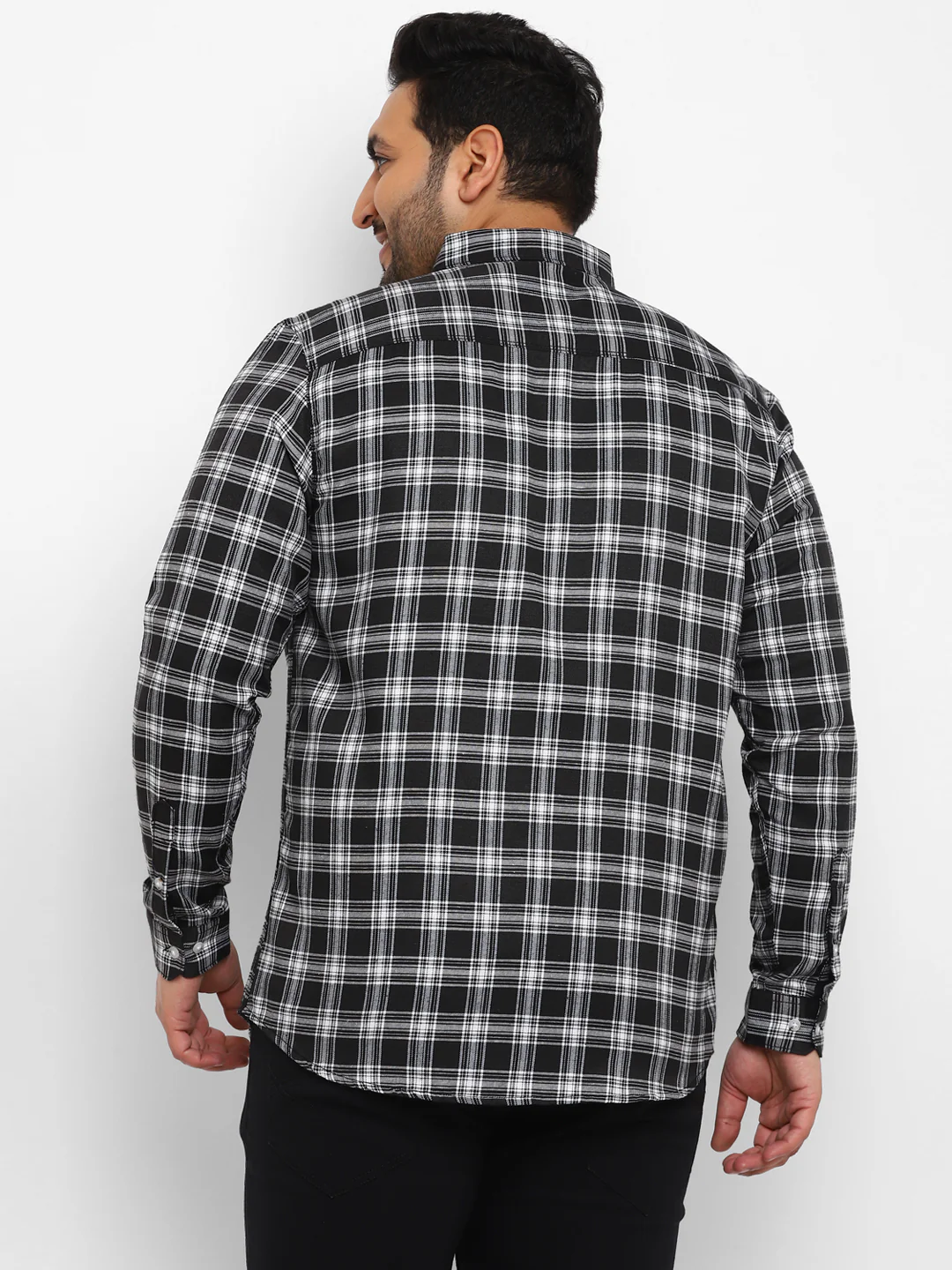 Plus Men's Black Cotton Full Sleeve Regular Fit Casual Checkered Shirt - Image 3