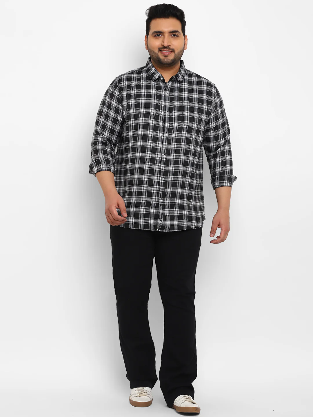 Plus Men's Black Cotton Full Sleeve Regular Fit Casual Checkered Shirt - Image 4