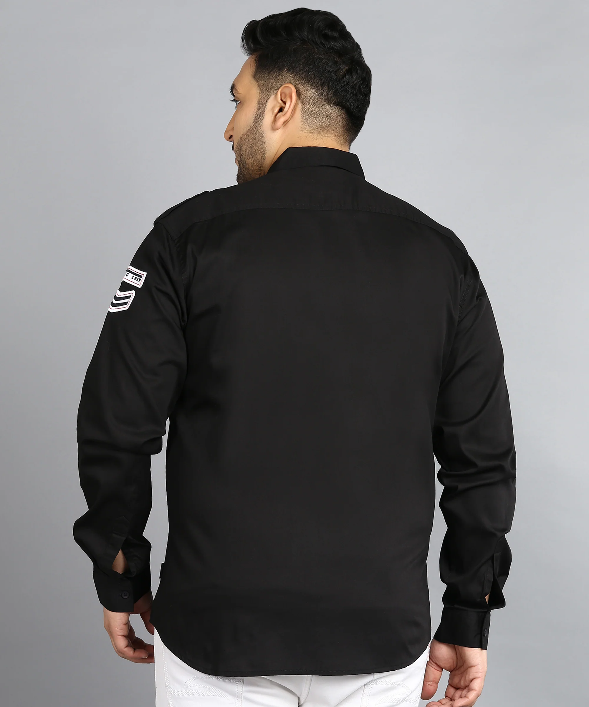 Plus Men's Black Cotton Full Sleeve Regular Fit Casual Solid Shirt - Image 3