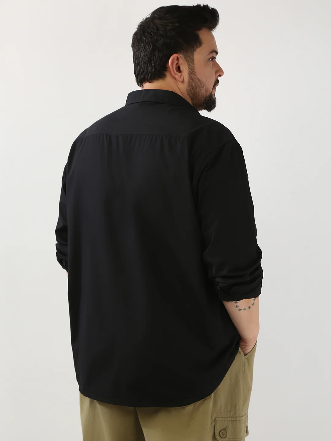 Plus Men's Black Cotton Full Sleeve Regular Fit Casual Solid Shirt - Image 3