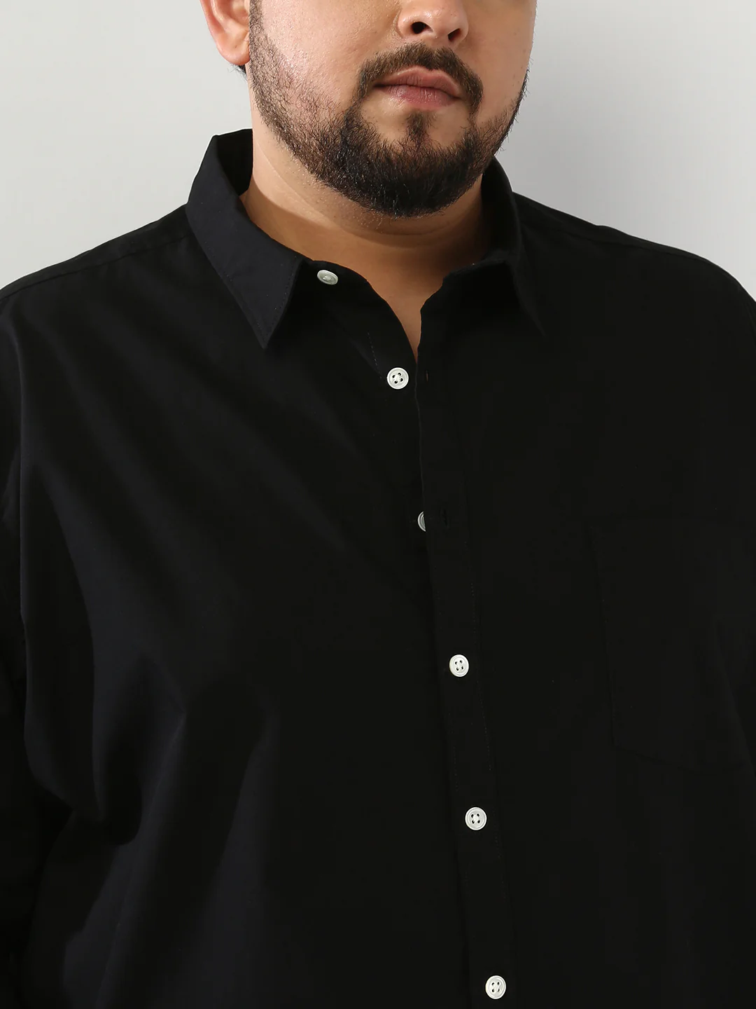 Plus Men's Black Cotton Full Sleeve Regular Fit Casual Solid Shirt - Image 5
