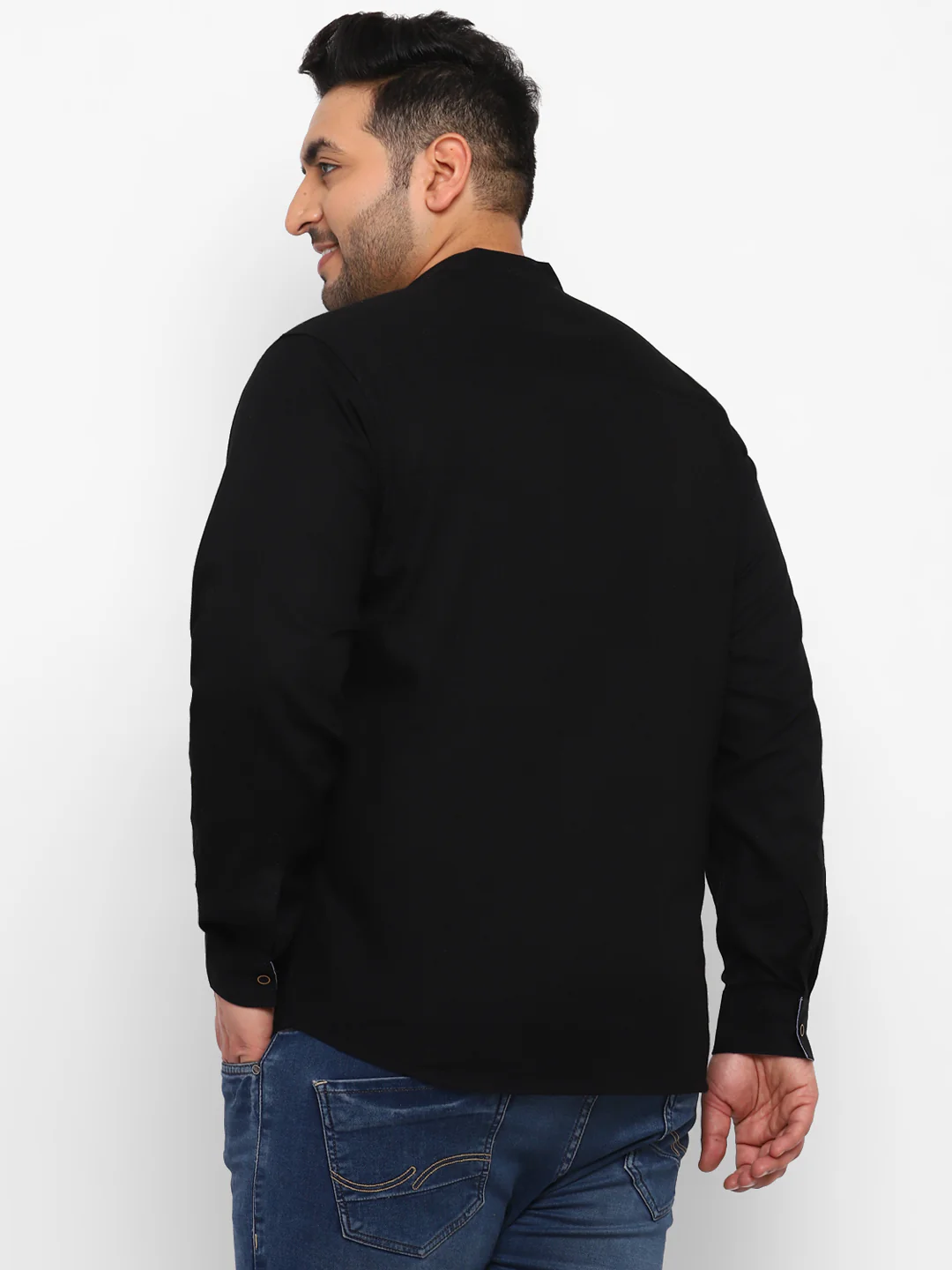 Plus Men's Black Cotton Full Sleeve Regular Fit Casual Solid Shirt - Image 3