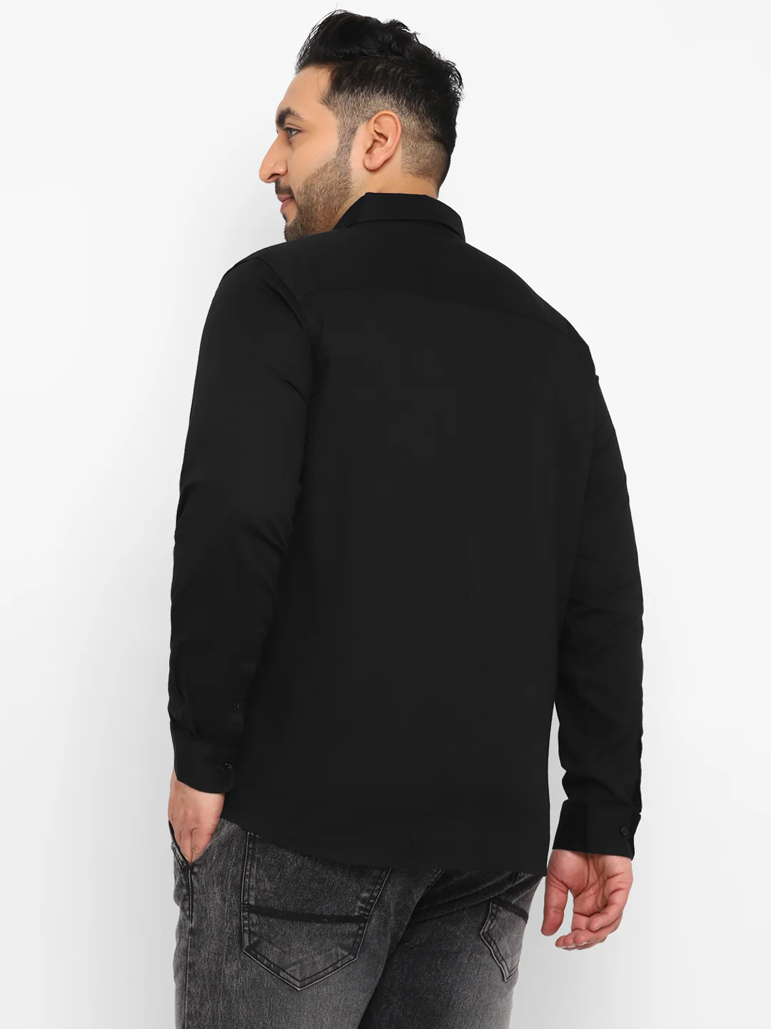 Plus Men's Black Cotton Full Sleeve Regular Fit Casual Solid Shirt - Image 3