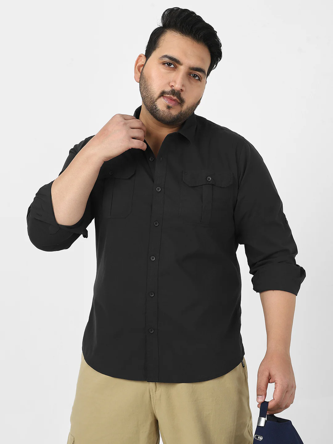 Men's Black Cotton Full Sleeve Regular Fit Casual Solid Shirt - Image 2