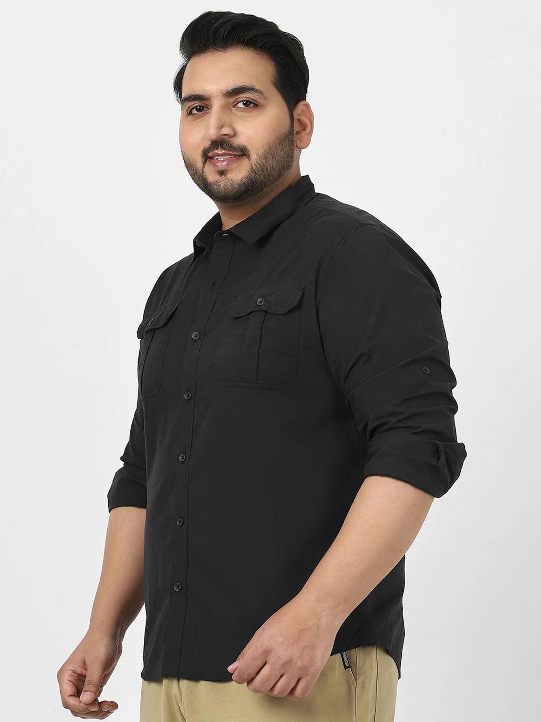 Men's Black Cotton Full Sleeve Regular Fit Casual Solid Shirt - Image 3