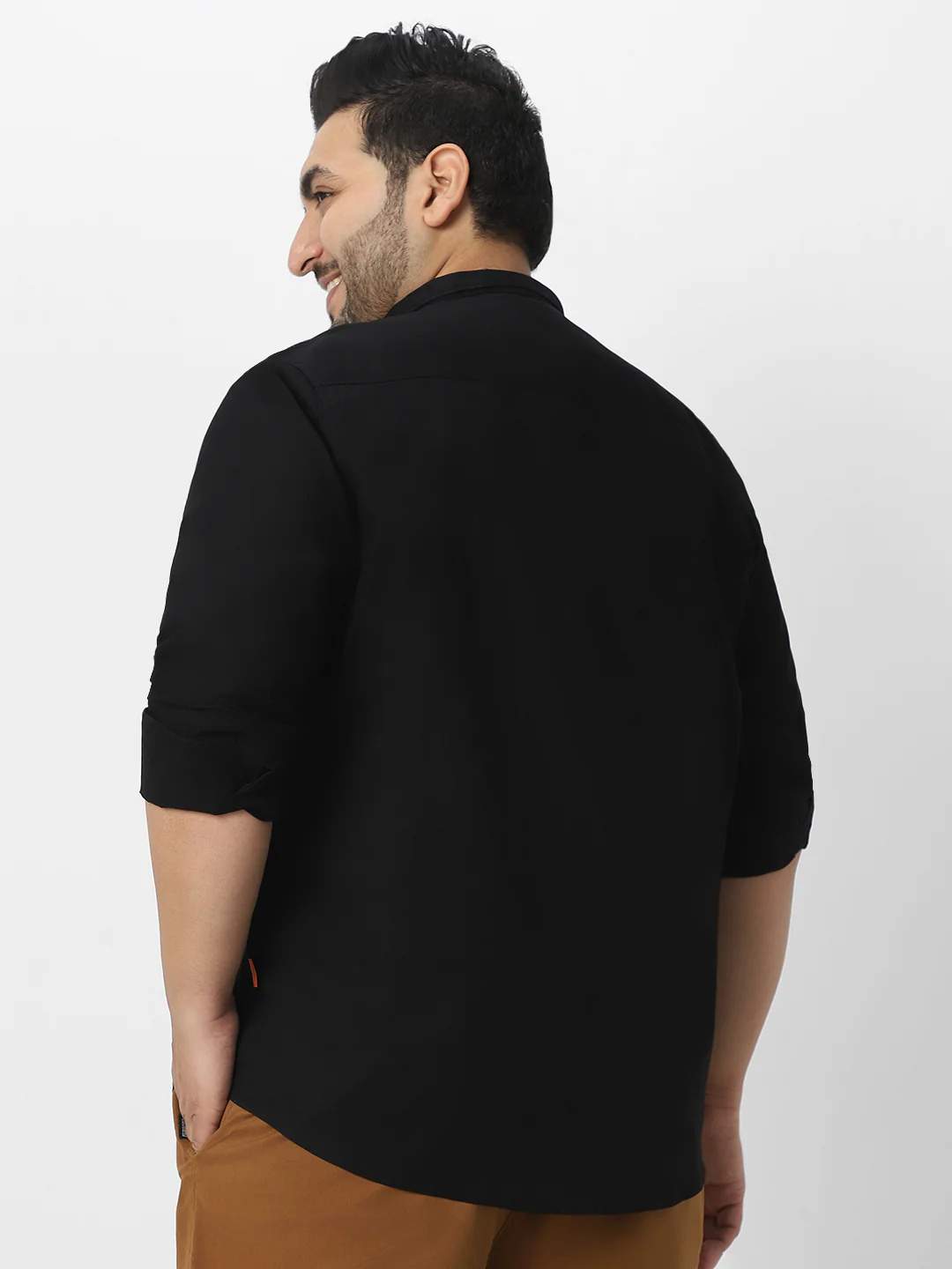 Men's Black Cotton Full Sleeve Regular Fit Casual Solid Shirt with Band Collar - Image 4