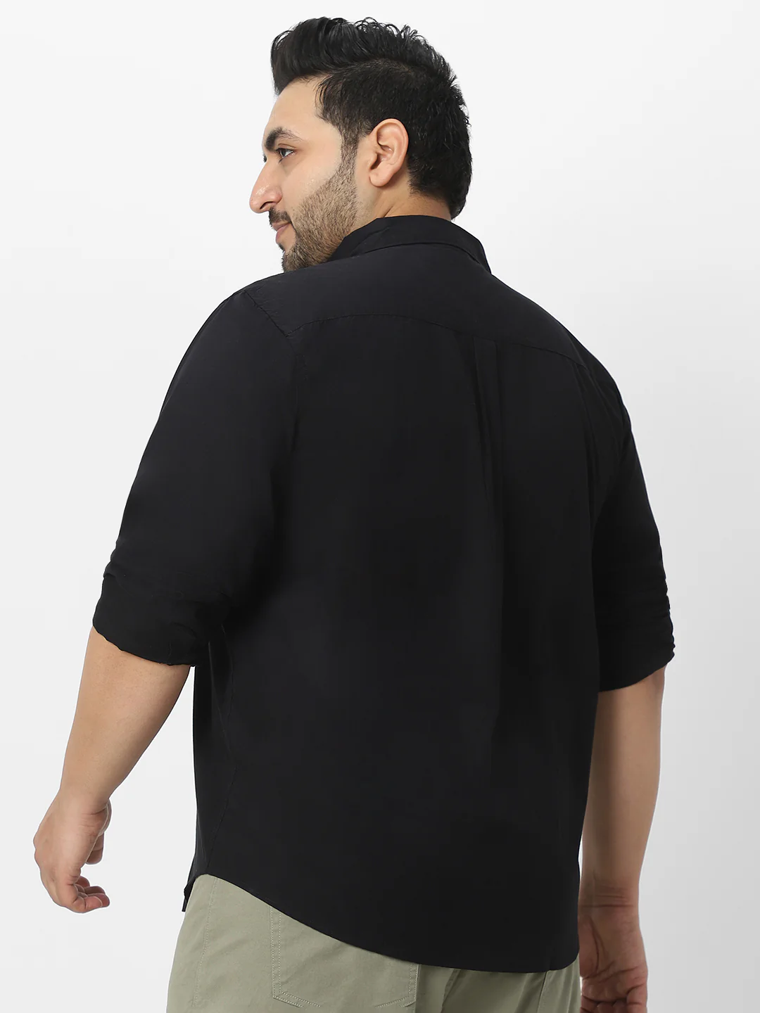 Plus Men's Black Cotton Full Sleeve Regular Fit Casual Solid Shirt - Image 4