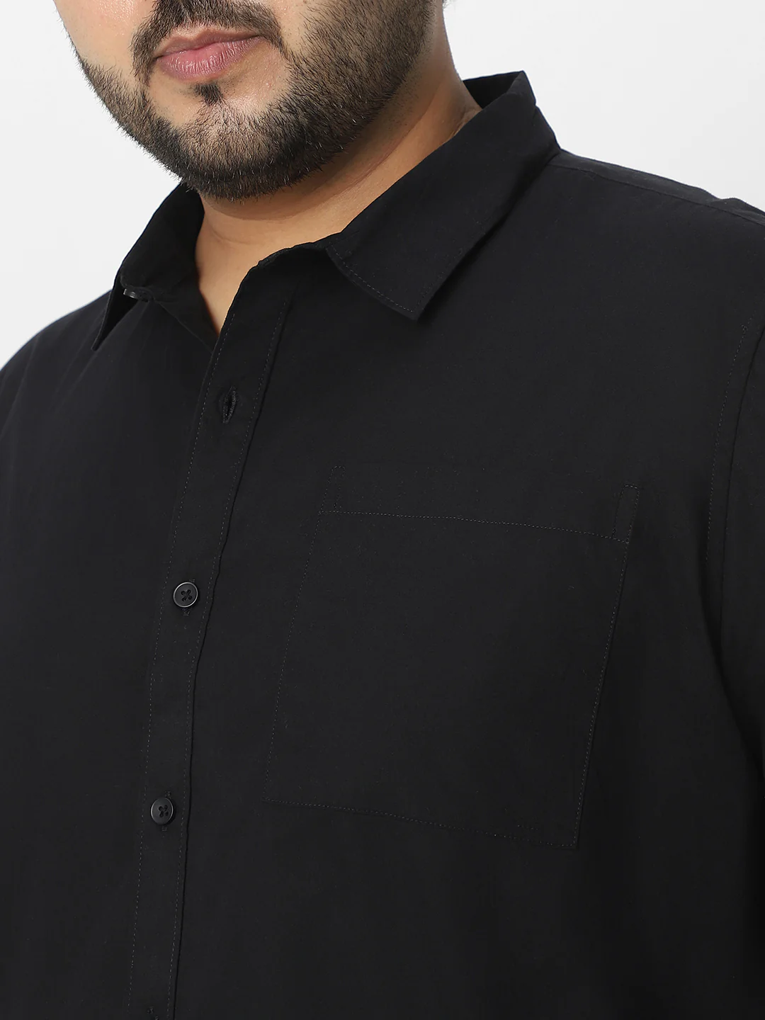 Plus Men's Black Cotton Full Sleeve Regular Fit Casual Solid Shirt - Image 6