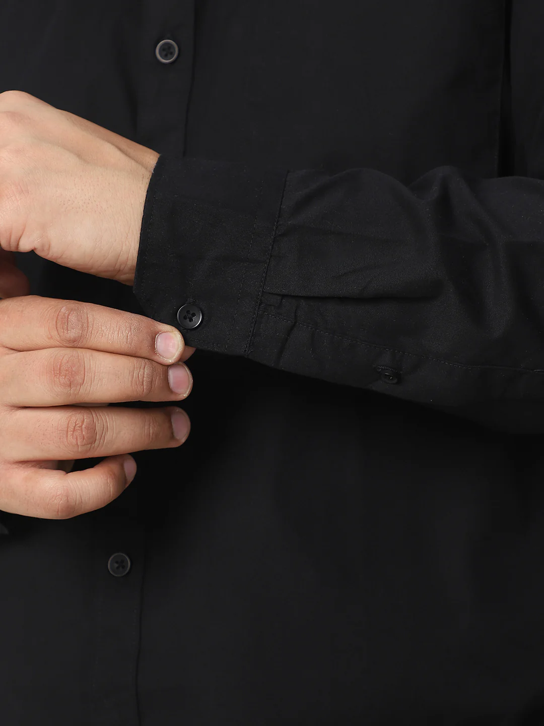 Plus Men's Black Cotton Full Sleeve Regular Fit Casual Solid Shirt - Image 7