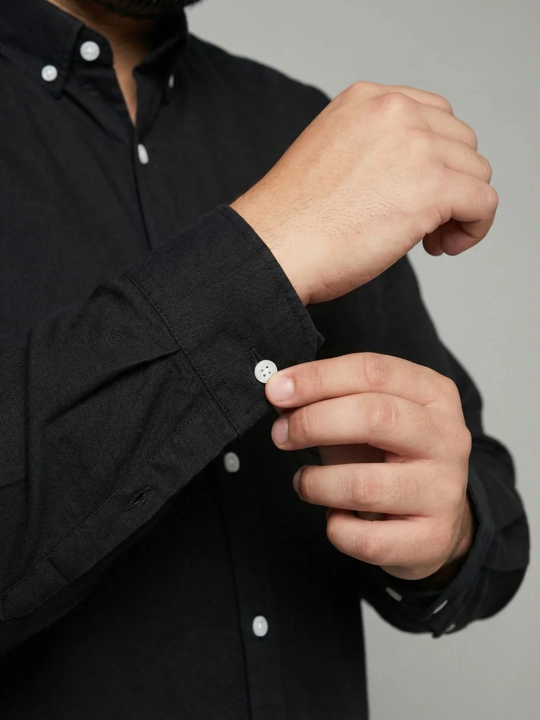 Plus Men's Black Cotton Full Sleeve Regular Fit Solid Oxford Shirt With Button-Down Collar - Image 6