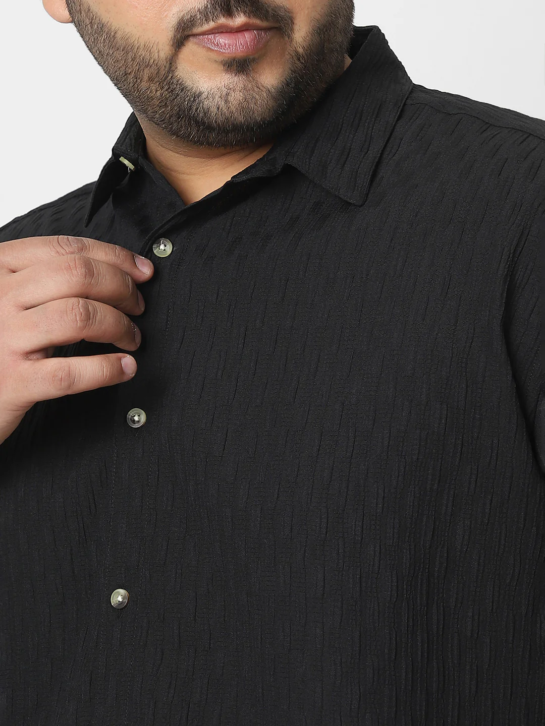 Plus Men's Black Cotton Full Sleeve Regular Fit Textured Shirt with Spread Collar - Image 5