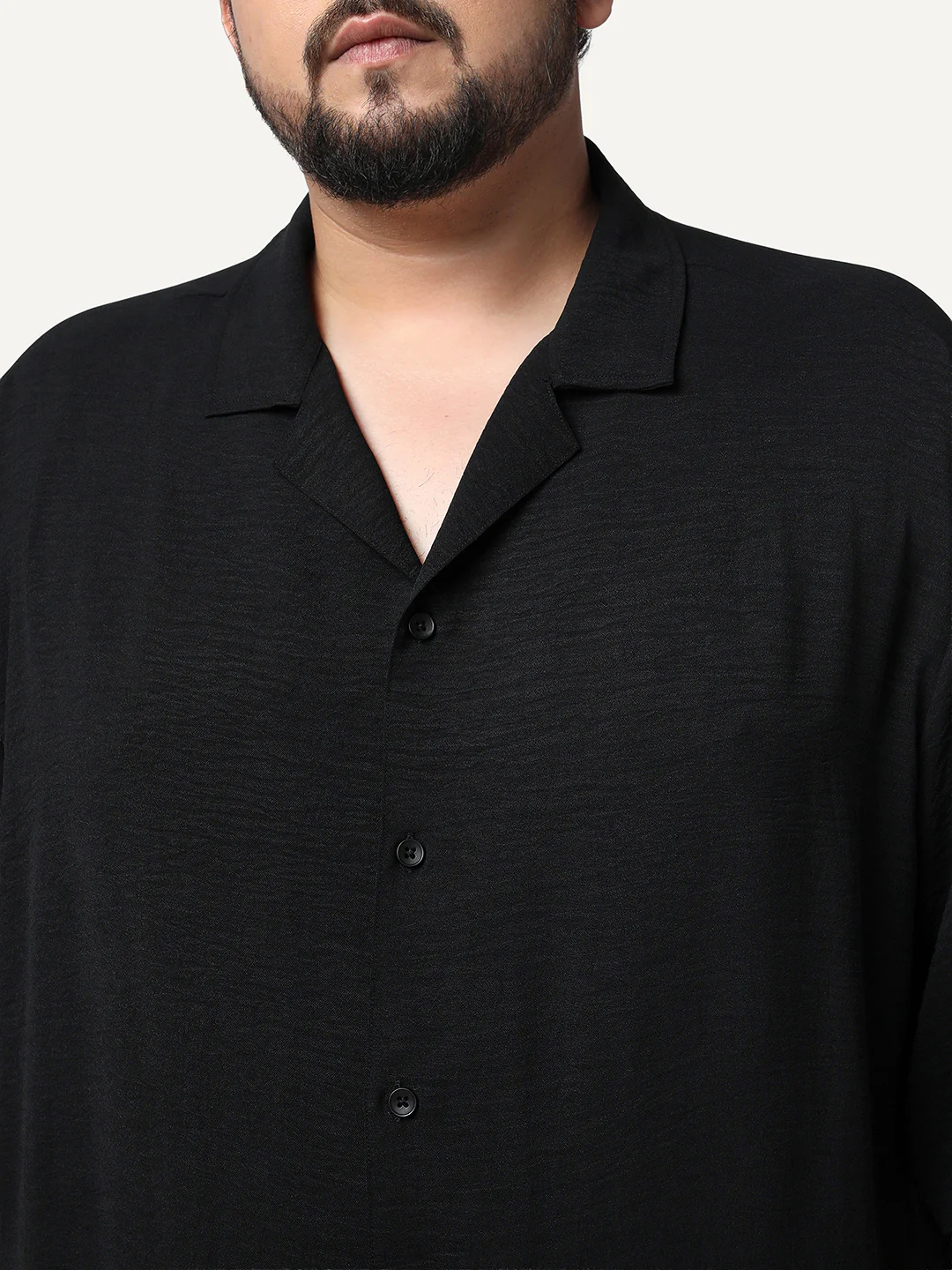 Plus Men's Black Cotton Half Sleeve Relaxed Fit Textured Shirt with Cuban Collar - Image 5