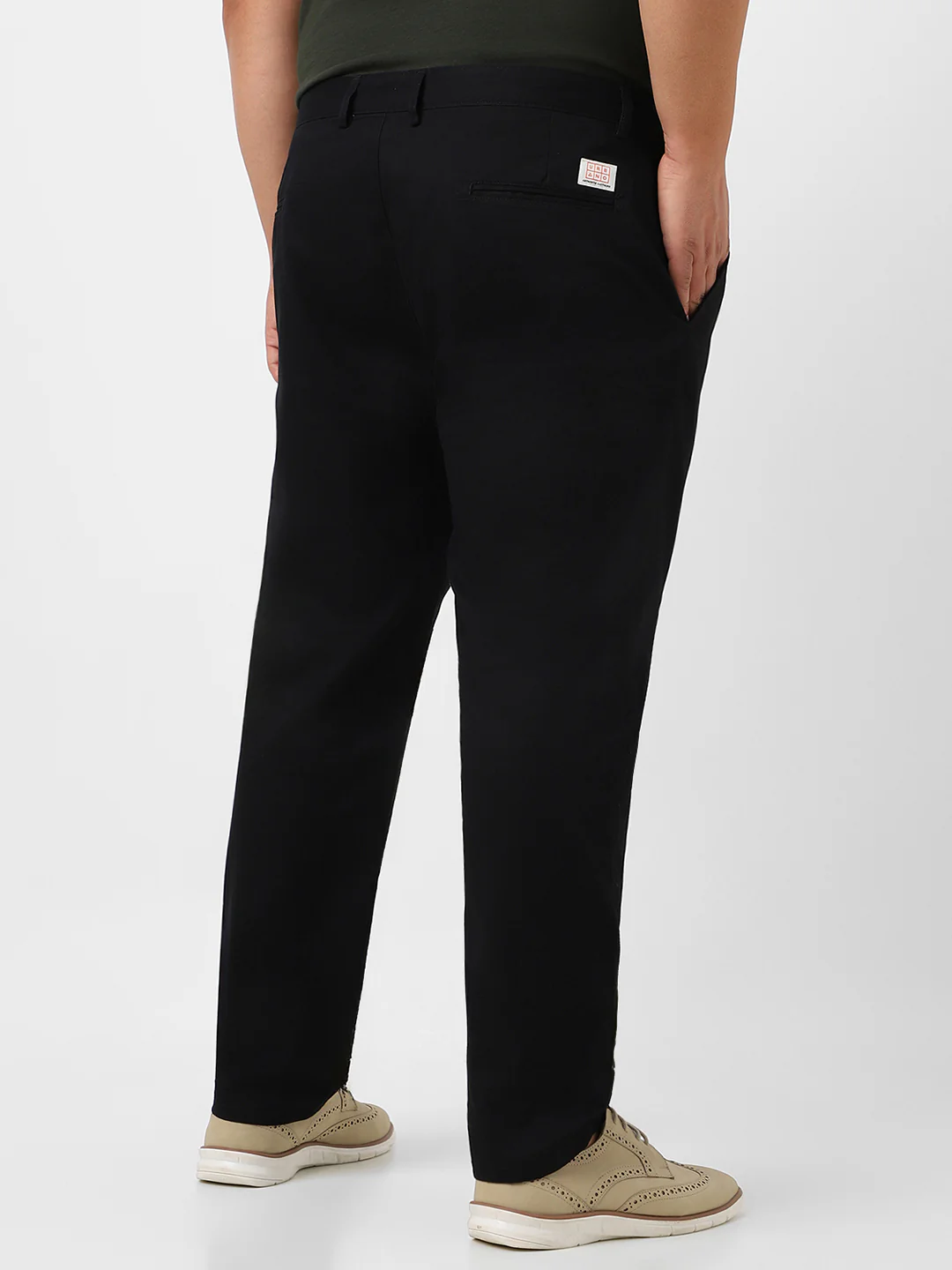 Plus Men's Black Cotton Regular Fit Casual Chinos Trousers - Image 4