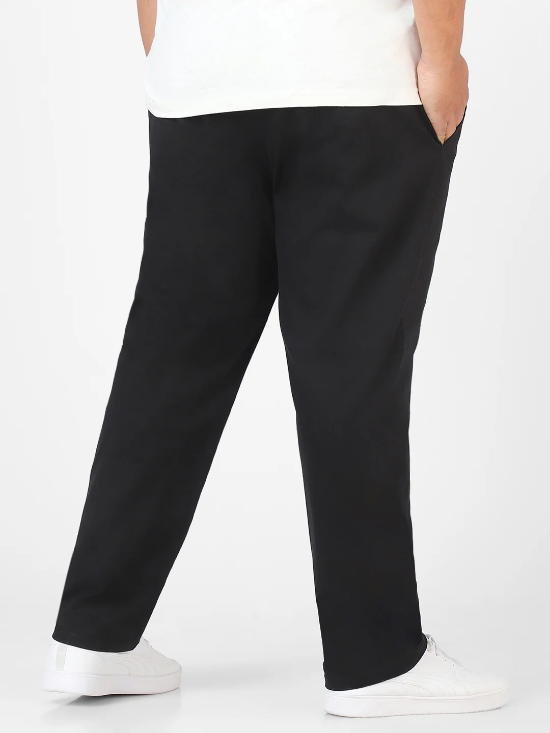 Plus Men's Black Cotton Regular Fit Casual Chinos Trousers Stretch - Image 4