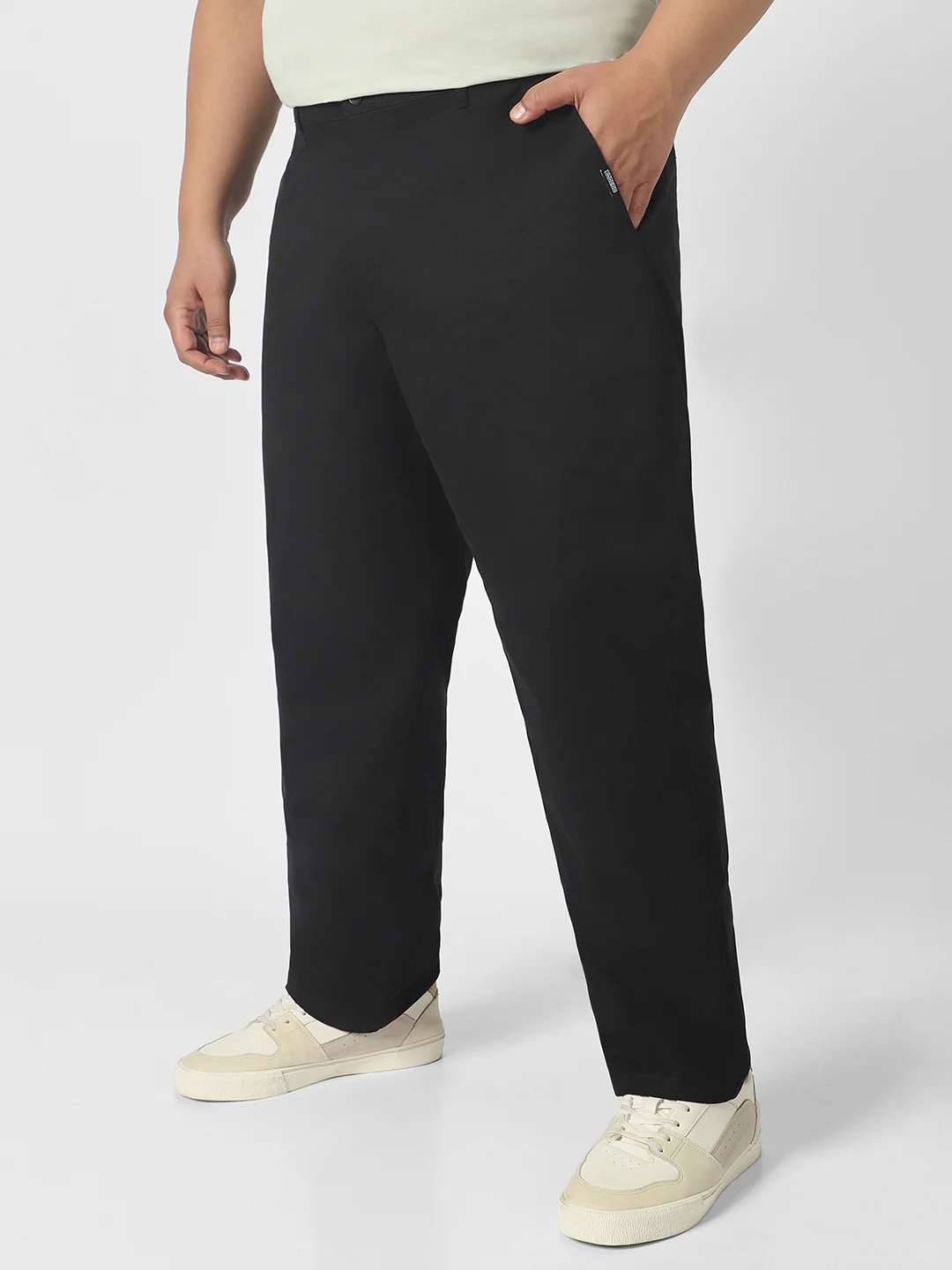 Plus Men's Black Cotton Regular Fit Casual Chinos Trousers Stretch - Image 2